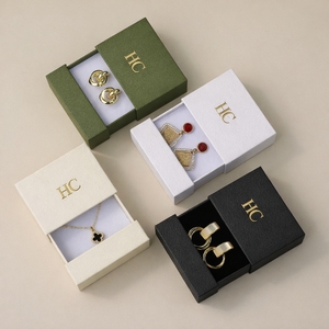 Boîte à bijoux vintage de luxe avec tiroir, présentoir à bijoux avec insert en éponge, estampage à chaud, logo personnalisé pour l'emballage de bijoux de marque - Product Image 4