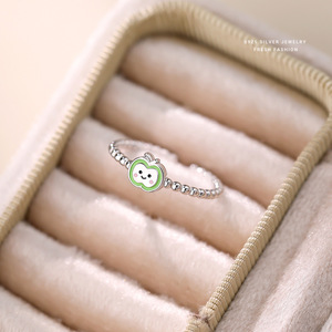 <span class=keywords><strong>Bague</strong></span> ouverte en argent sterling S925 au design original, motif visage souriant, émail mignon et délicat, pour usage quotidien, Ganku - Product Image 2