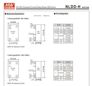 MEAN WELL NLDD-1200H 60W 1200mA 6‑46VDC DC-DC Driver LED à courant constant abaisseur de tension 10‑56VDC Type à broches d'entrée - Product Image 5