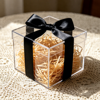 Boîte cadeau carrée en acrylique transparent avec couvercle pour dragées de mariage, emballage personnalisé avec logo, vente en gros