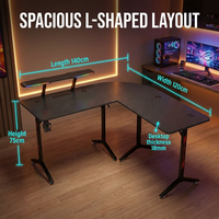Bureau de travail ergonomique AOR, conçu pour les tournois d'e-sport, bureau en forme de L avec effets d'éclairage RVB, robuste et durable