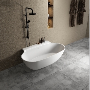 <span class=keywords><strong>Baignoire</strong></span> en pierre solide autoportante Watersion aux lignes épurées, parfaite pour les salles de bain contemporaines - Product Image 1