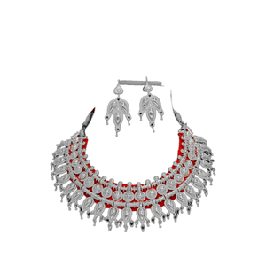 France European Style <b>Silver</b> Alloy Bridal <b>Choker</b> Jewelry Set New Trending Unique Design Premium Quality Wedding Women Girls MIJ - Product Image 1