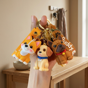 Porte-clés mousqueton personnalisé en caoutchouc 3D Shiba Inu, durable, mignon, animal de dessin animé, écologique, non toxique, cadeau de Noël, vente en gros - Product Image 4