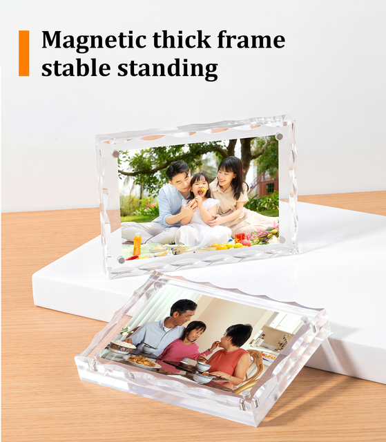 Clear Acrylic Magnetic Photo Frame Floating Desktop Display Block Double Sided Plastic Home Office Tabletop Decor Gift