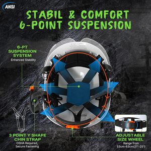 Casque de chantier blanc avec visière transparente, réglable 53-63 cm, homologué ANSI Z89.1 OSHA Type 1 Classe C - Product Image 5