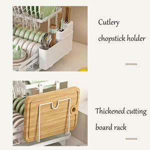 2025 New Trend <b>Kitchen</b> <b>Storage</b> Organizer Accessories Large 2 Tier Detachable Dish Drain Drainer Dish Drying Rack with Drainboard - Product Image 6