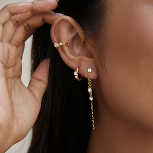 JD Juego de Pendientes 3 en 1 de Acero Inoxidable con Oro de 18K y Circonitas, con Diseño de Borla Delantera y Trasera, Lágrima y Huggie, de Clip, Hipoalergénicos, Joyería Fina para Regalo - Product Image 3