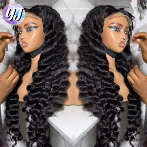 Perruques en cheveux humains à ondulation d'eau bouclée avec dentelle frontale, perruques en cheveux humains avec dentelle HD frontale, perruques tressées en dentelle complète en cheveux péruviens pour femmes noires - Product Image 3