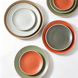 Assiette de table en céramique au design rétro, assiette ronde en argile vintage, assiette à steak en céramique pour hôtels et restaurants, haut de gamme, simple et robuste - Product Image 1