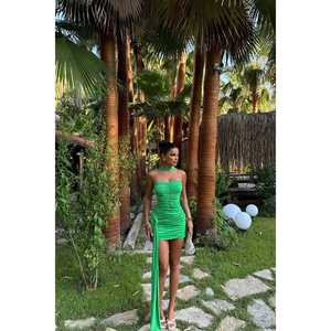 Conjunto de Body de Nylon Verde con Control de Abdomen, Mangas Cortas, Estampado de Fiesta, Estilo Casual Sexy Y2K para Chicas, Ajuste Ceñido, Ropa Deportiva de Verano - Product Image 6