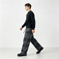 Jean Snow Wash pour homme, gris foncé, coupe large, taille élastique avec passants de ceinture, cordon de serrage, poches plaquées