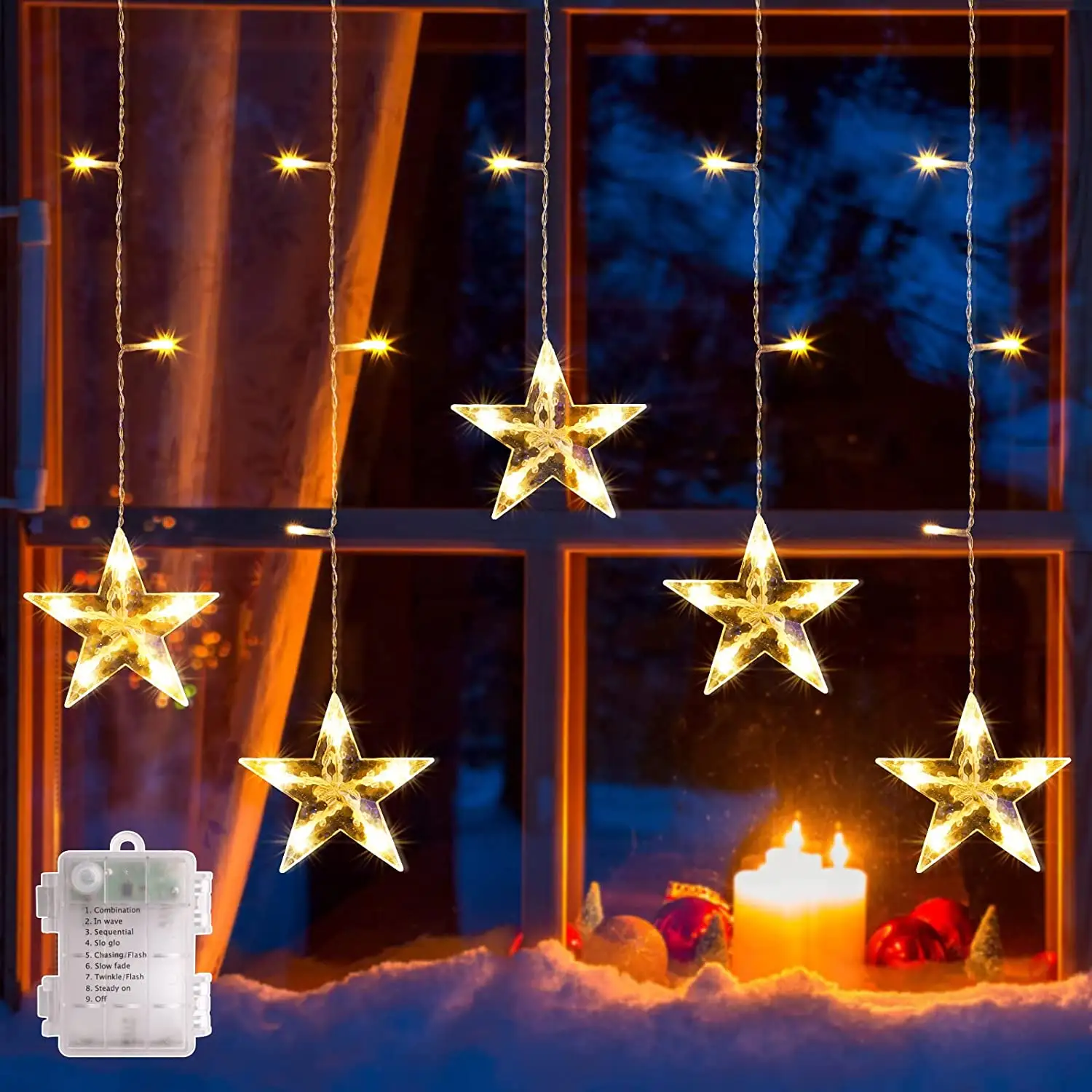 Christmas Indoor Window 5 Falling Star Battery Powered LED Strip RGB Lights for Curtain windows showcase