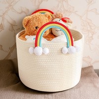 Panier de rangement en corde de coton tressée motif dessin animé mignon, organisateur de bureau portable pour cosmétiques, collations, jouets, utilitaire transfrontalier