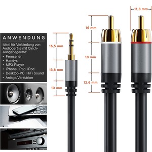 <span class=keywords><strong>Câble</strong></span> audio personnalisé 3,5 mm vers <span class=keywords><strong>double</strong></span> prise phono RCA rouge et blanc pour téléphone portable, ordinateur et entrée/<span class=keywords><strong>sortie</strong></span> de haut-parleur - Product Image 3