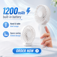 Ventilateur de poche électrique USB mini pliable rechargeable en plastique pour extérieur avec 3 vitesses, fonctionnement silencieux, usage domestique