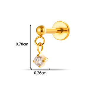 مجوهرات تيتانيوم Hengsen G23 وفقًا لمعيار ASTM F136، حلق تيتانيوم بمشبك دفع مسطح مع زركون للثقب في الأذن والغضروف - Product Image 2