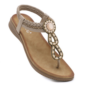 Factory Direct Wholesale Women's Boho Platform Outdoor Summer Slip-On Flat <b>Sandals</b> Rhinestone Decorated Breathable Lightweight - Product Image 2