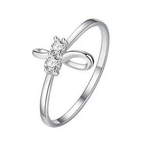 Anello Minimalista con Fiocco e Zirconi per Donne, Gioiello da Dito Classico per Uso Quotidiano - Product Image 1