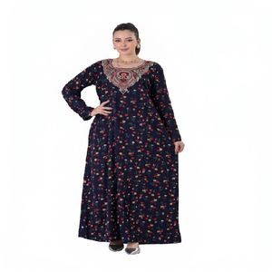 Kaftan Abaya en pur coton pour femmes, coupe ample, imprimé floral, broderie traditionnelle, vêtements islamiques respirants - Product Image 1