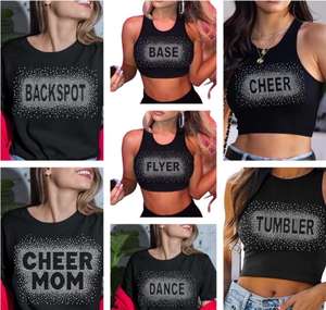 Great Quality Cheer Bling Hotfix <strong>Custom</strong> <strong>Rhinestone</strong> Heat Transfer Design Iron On <strong>T-shirt</strong> - Product Image 4
