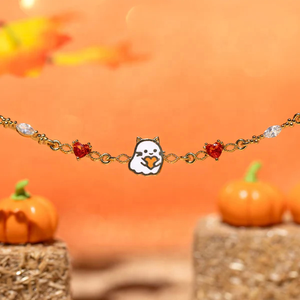 Pulsera de Plata de Ley 925 con Dijes de Corazón de Fantasma de Halloween, Chapada en Oro, para Mujeres y Niñas - Regalo para Fiestas - Product Image 3