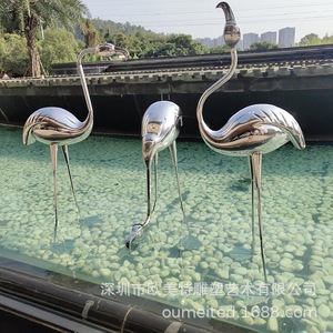 Sculpture de flamant rose en acier inoxydable, décoration de jardin extérieure, montage au sol, figurine animale artisanale - Product Image 1