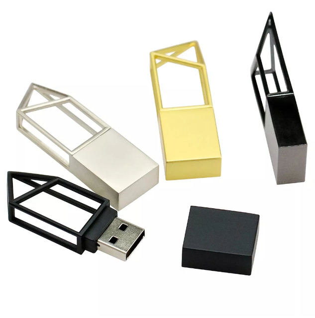 KS New Metal USB 2.0 Hollow Out Silver/Gold Geometric USB Flash Drive 1GB-512GB 5-Year Warranty