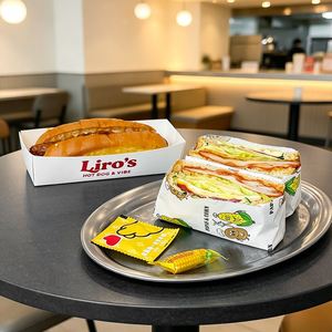 Papier enduit personnalisé de qualité alimentaire, biodégradable, écologique, résistant à l'huile, pour l'emballage alimentaire, impression couleur pour hamburgers - Product Image 5