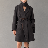 Manteau en laine tissée pour femme, élégant, mi-long, couleur unie, avec ceinture, vêtements de créateur, vêtements d'extérieur pour l'hiver