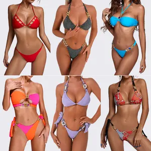 Nueva llegada diamante verano Color sólido Sexy Bikini mujeres diseñador traje de baño ropa de playa conjuntos