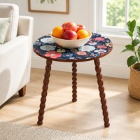 Table d'appoint ronde en bois massif torsadé en spirale, style mandala, détachable, facile à assembler, pour usage domestique nordique