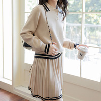 Pull et jupe courte pour femmes Style Preppy Ensembles solides et élégants pour femmes