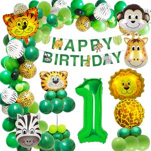 Décorations de 1er <span class=keywords><strong>anniversaire</strong></span> pour garçons, décorations de fête à thème <span class=keywords><strong>Jungle</strong></span> avec bannière joyeux <span class=keywords><strong>anniversaire</strong></span>, Kit de guirlande de ballons <span class=keywords><strong>Jungle</strong></span> Safari - Product Image 2