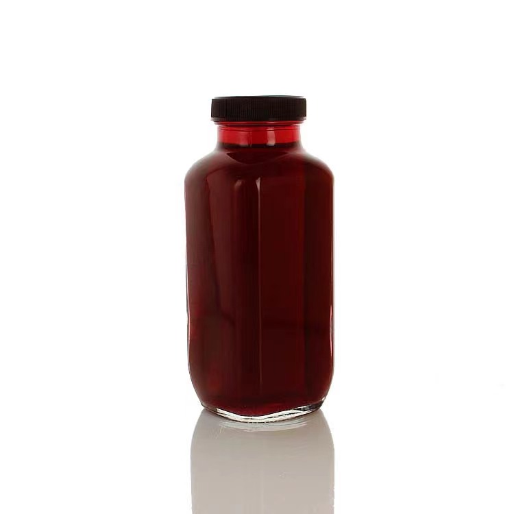 Square Juice Bottle Glass Bottle Wholesale Transparent Milk Glass Bottle With Lid