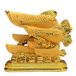 Figurine en résine de poisson arowana doré, ornement Feng Shui, sculpture animale peinte à la main pour la décoration de la maison et du bureau - Product Image 3