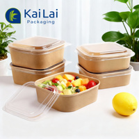 Vente en gros de bols en papier kraft carrés écologiques jetables pour salades, collations, biscuits et plats à emporter avec logo personnalisé