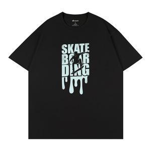 T-shirt imprimé skateboard 100% coton jersey noir coupe ample homme manches courtes respirant col rond Q201 - Product Image 1