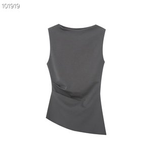 Haut froncé jaune pour femme, collection été 2026, débardeur asymétrique décontracté pour la plage - Product Image 5