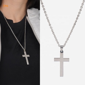 Dina Spedizione Rapida Nuovo Arrivo Collana da Uomo in Acciaio Inossidabile Placcato Argento con Croce di Gesù, Stile Hip-hop Semplice, Antiossidante - Product Image 2