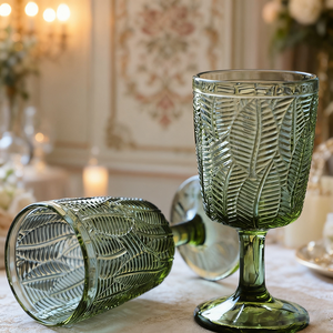 Copas de vino francesas Vintage con patrón de hojas en relieve elegante al por mayor, Copas de estilo europeo para boda, fiesta, cena, Bar, evento - Product Image 4