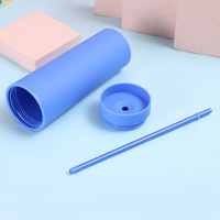 Gobelet isotherme portable en plastique à double paroi de 450 ml (16 oz) avec paille, modèle mince, très populaire, pour le bureau, les fêtes, les voyages et l'usage quotidien