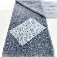 Prix de gros 5 yards Tissu en maille de dentelle africaine brodé écologique avec paillettes et perles Tofine 100% Polyester 51-52 pouces