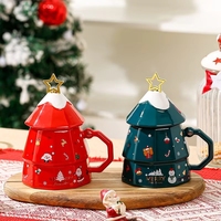 Grande tasse à café en céramique à motif de sapin de Noël, design festif, mug du Nouvel An, coffret cadeau, fait main, réutilisable, 12,5 cm