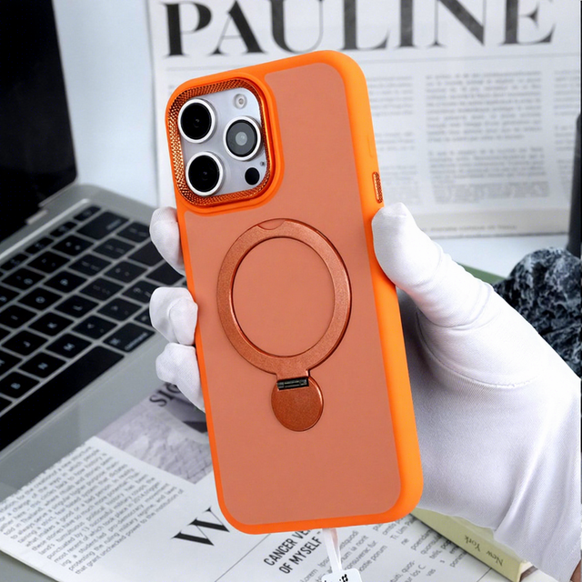 Luxury Metal Ring Solid Color Matte Finish With a Bracket Shatterproof  Phone case for iphone 17-12 Pro Max Multiple Model