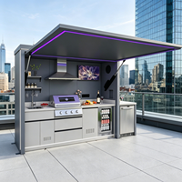 Cuisine extérieure modulaire de luxe avec barbecue à gaz intégré, évier, réfrigérateur, îlot BBQ pliable et mobile pour patio, jardin et fêtes