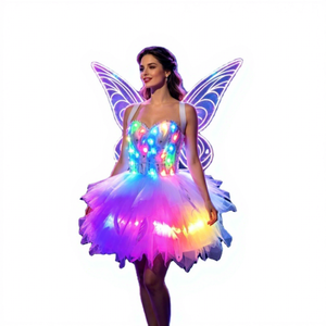 Vestido <span class=keywords><strong>de</strong></span> Princesa con Tutú <span class=keywords><strong>de</strong></span> <span class=keywords><strong>Organza</strong></span> y Plumas, Falda <span class=keywords><strong>de</strong></span> Malla Colorida con Luces LED, para Actuaciones en Discotecas y Escenarios - Product Image 1