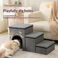 Escalier pliable antidérapant en tissu de lin à 3 marches personnalisable avec niche pour chat, pour animaux de compagnie de petite, moyenne et grande taille, utilisation comme lit ou canapé