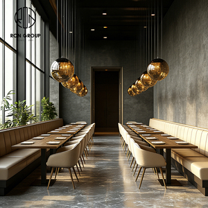 Solución Integral de Hostelería Moderna: Juego de Muebles de Madera y Cuero para Cafetería, Hotel o Restaurante, con Mesa, Sillas y Asientos Tipo Cabina - Product Image 4