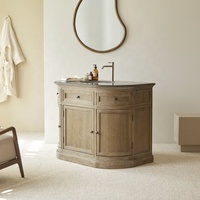Meuble de salle de bain autoportant en chêne avec vasque simple et plan de travail en dalle de roche imperméable, unité de rangement en mélamine de haute qualité